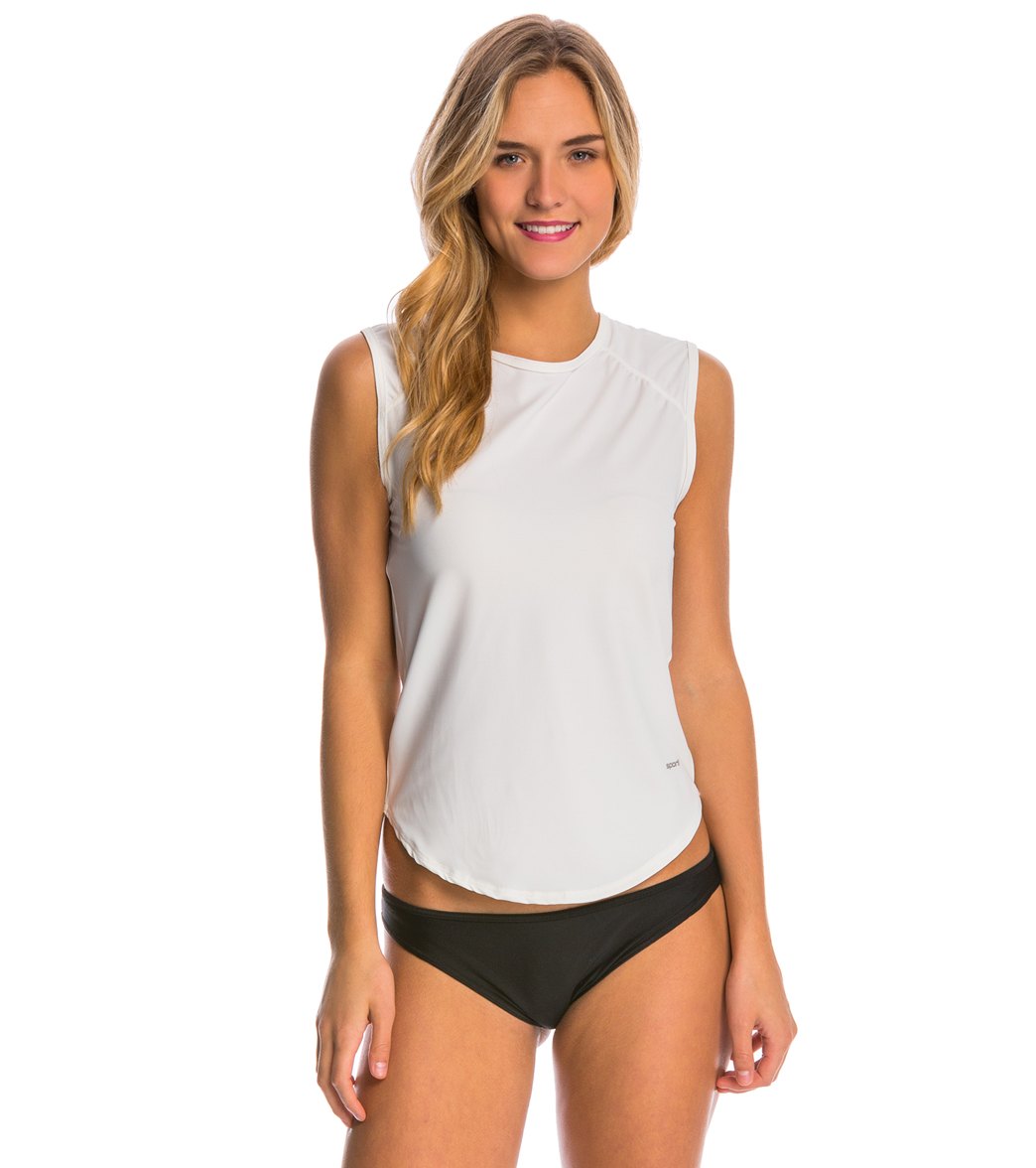 Sporti Women's Solid Sleeveless Upf 50+ Sport Fit Rash Guard - White X-Small Nylon/Spandex - Swimoutlet.com