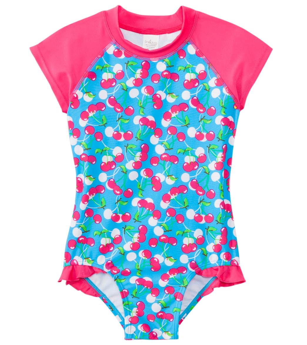 SnapMe girls' lucy very cherry ruffle short sleeve shirt rash guard one piece swimsuit uvp 50+ 6 months-8yrs - 6-9 months - swimoutlet.com