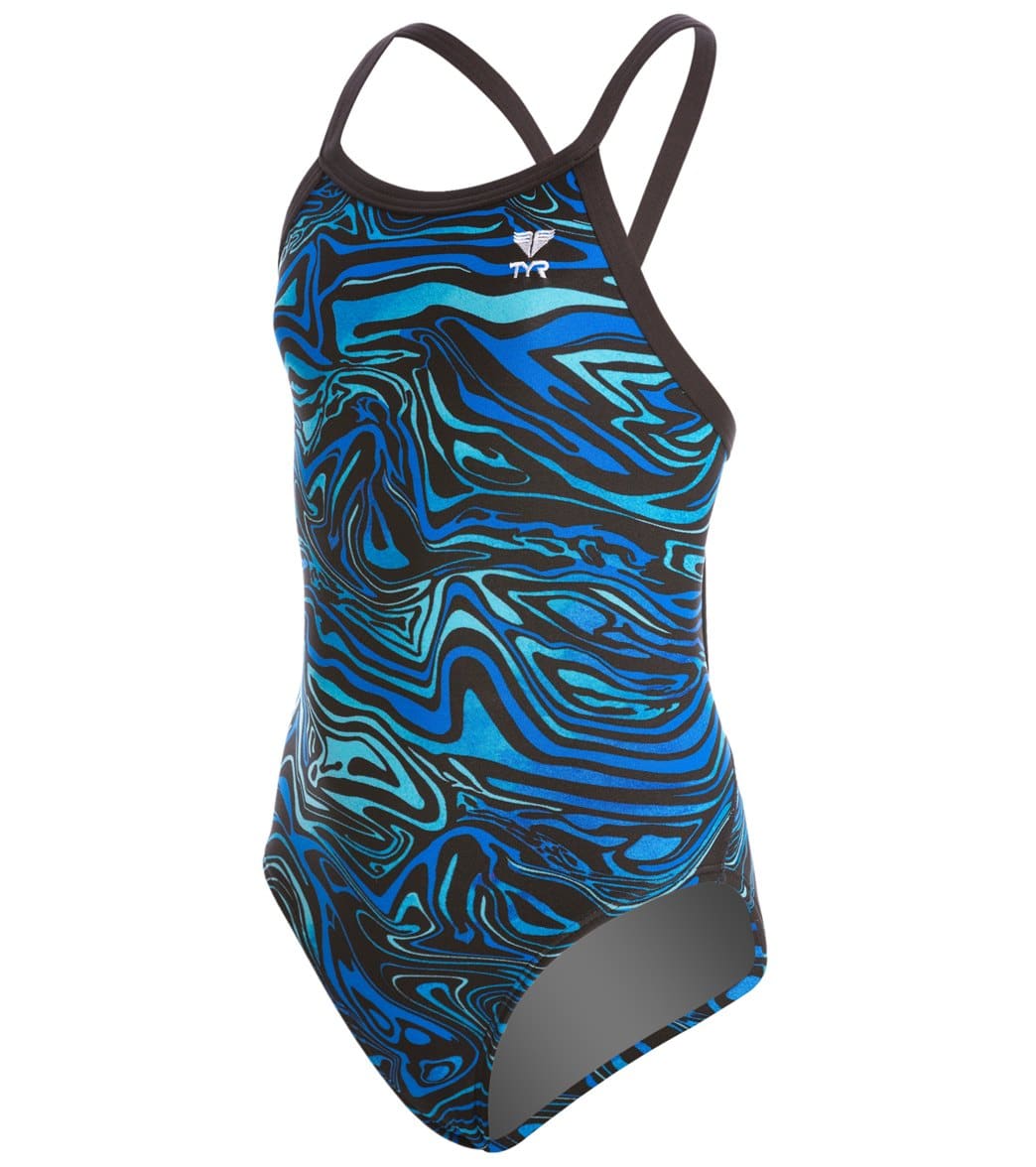TYR Youth Heat Wave Diamondfit One Piece Swimsuit - Blue 22 Polyester/Spandex - Swimoutlet.com