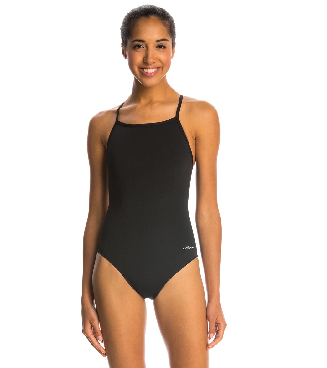 Dolfin reliance solid v-back one piece swimsuit - black 26 - swimoutlet.com