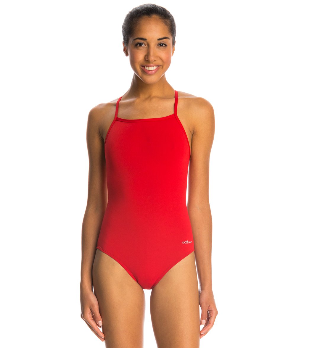 Dolfin Reliance Solid V-Back One Piece Swimsuit - Red 30 - Swimoutlet.com