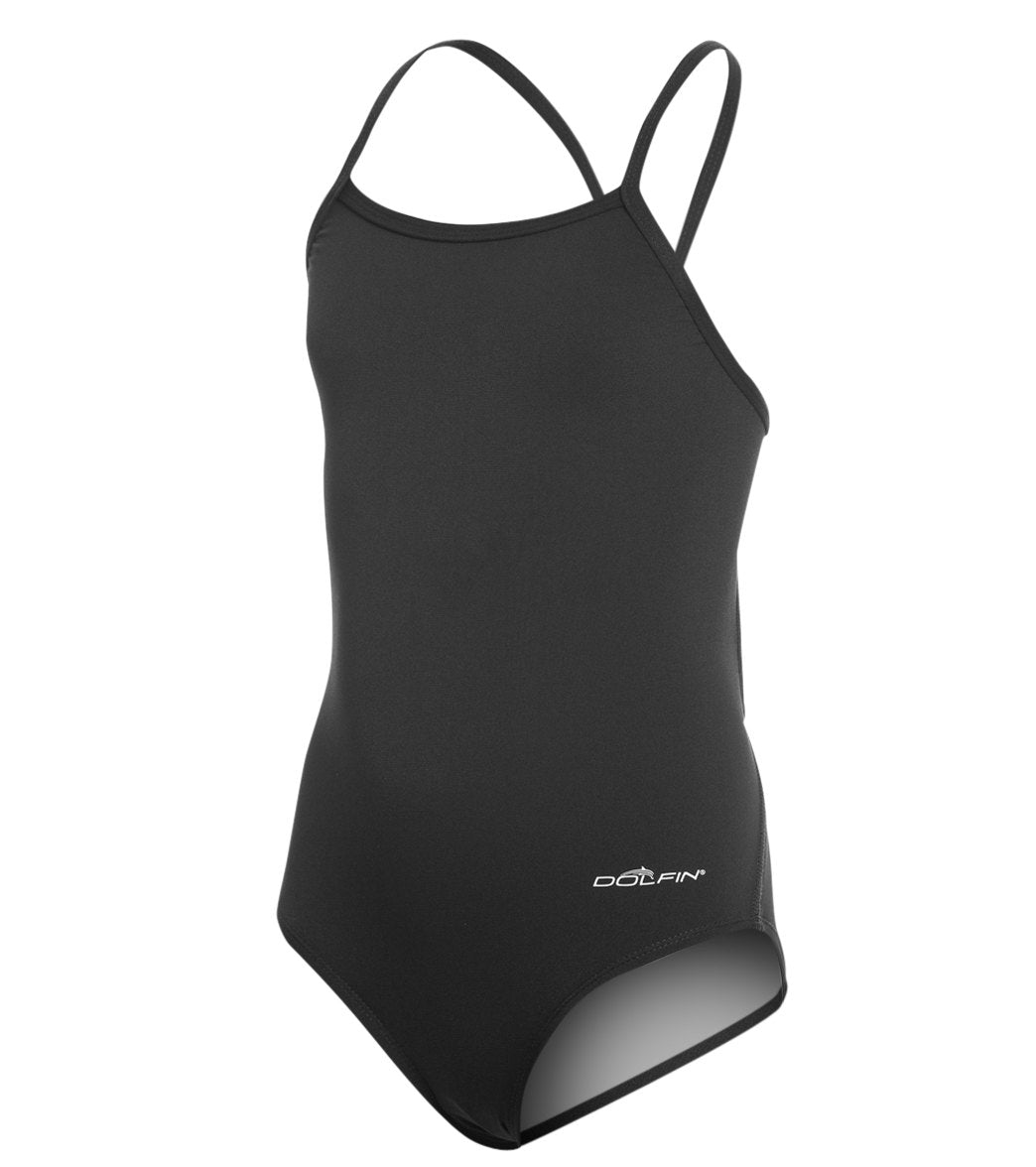 Dolfin Youth Reliance Solid V-Back One Piece Swimsuit - Black 24 - Swimoutlet.com