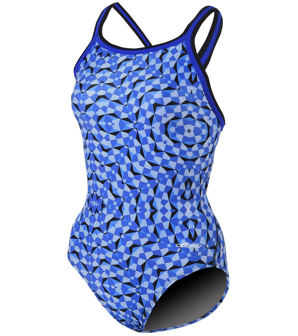 Dolfin Girls' Optik Dbx Back One Piece Swimsuit - Blue 22 Acrylic - Swimoutlet.com