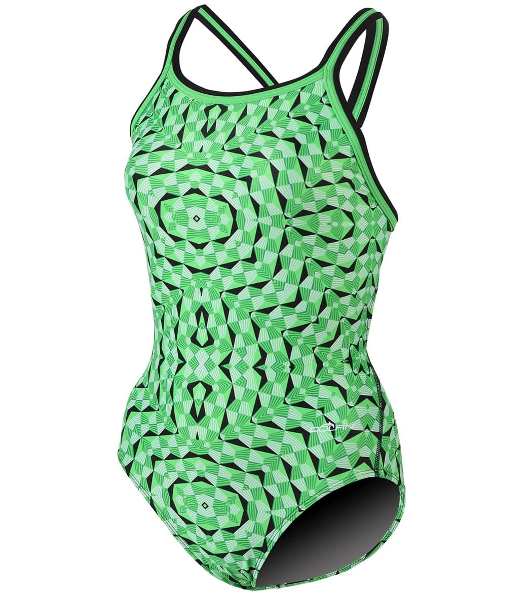 Dolfin Girls' Optik Dbx Back One Piece Swimsuit - Green 22 Acrylic - Swimoutlet.com