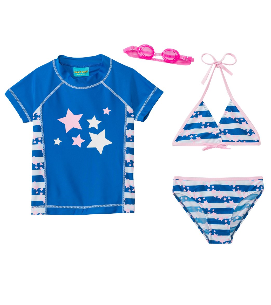 Jump N Splash Girls' Starlight 3-Piece Rashguard Set W/ Free Goggles 4Yrs-12Yrs - Multi 6/6X - Swimoutlet.com