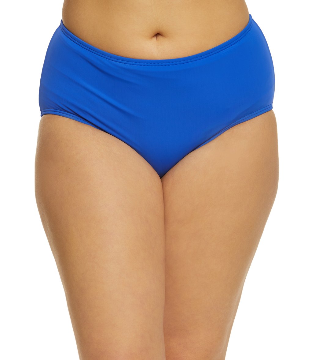 Sunsets Plus Size Solid High Waist Bikini Bottom - Ultra Blue 22W Nylon/Spandex - Swimoutlet.com