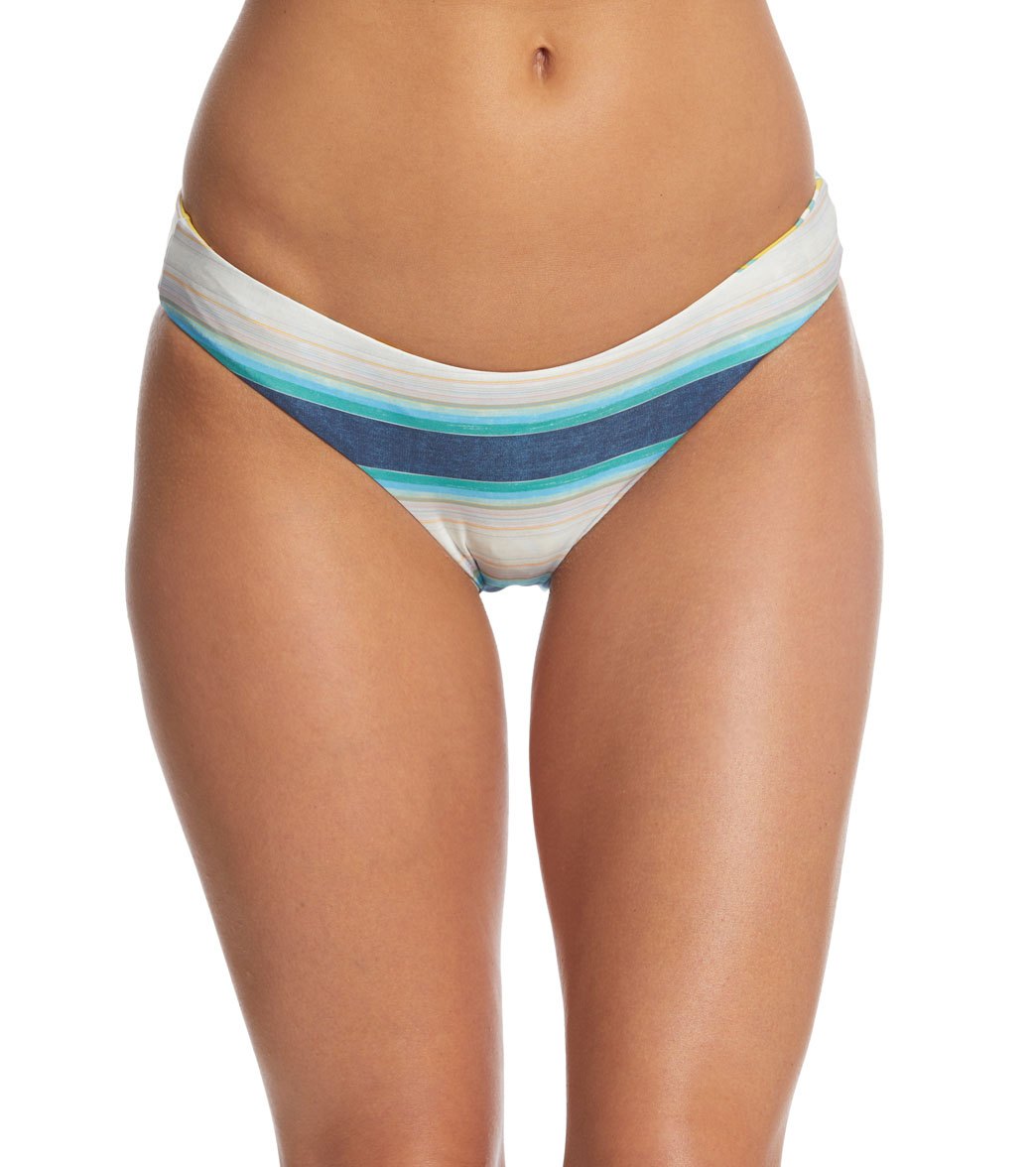 Carve Designs Sanitas Reversible Bikini Bottom - Playa Stripe/Gold Palms X-Small Nylon/Spandex - Swimoutlet.com