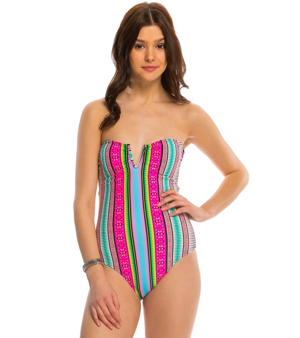 Hobie Striped Surprised One Piece Swimsuit - Multi Large Polyester - Swimoutlet.com