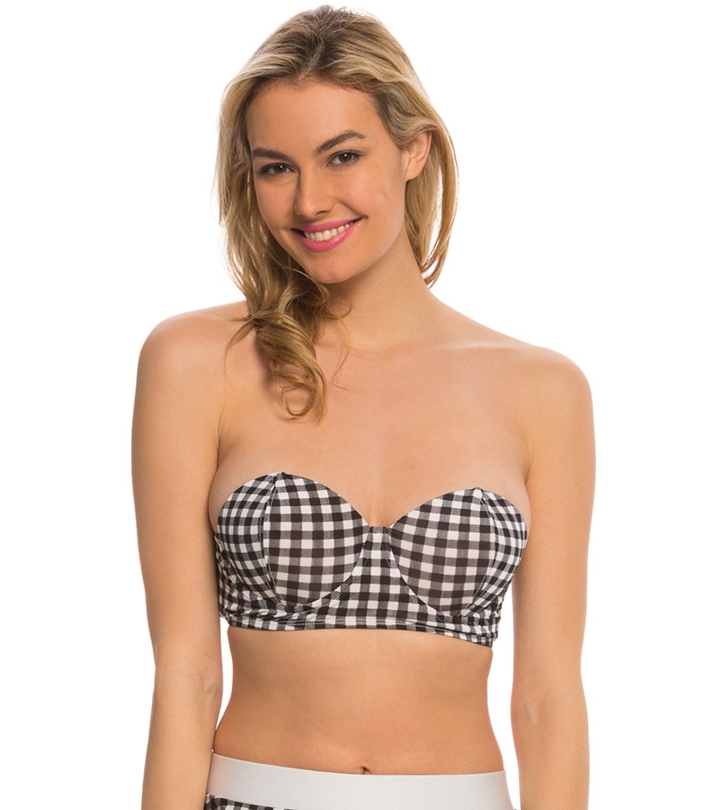 Bettie Page Picnic Bandeau Shaped Cup Bikini Top - White/Black 8 - Swimoutlet.com