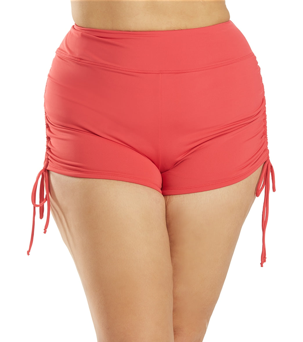 Beach House Plus Size Solid Blake Adjustable Side Tie Swim Short - Rosewood 18W - Swimoutlet.com