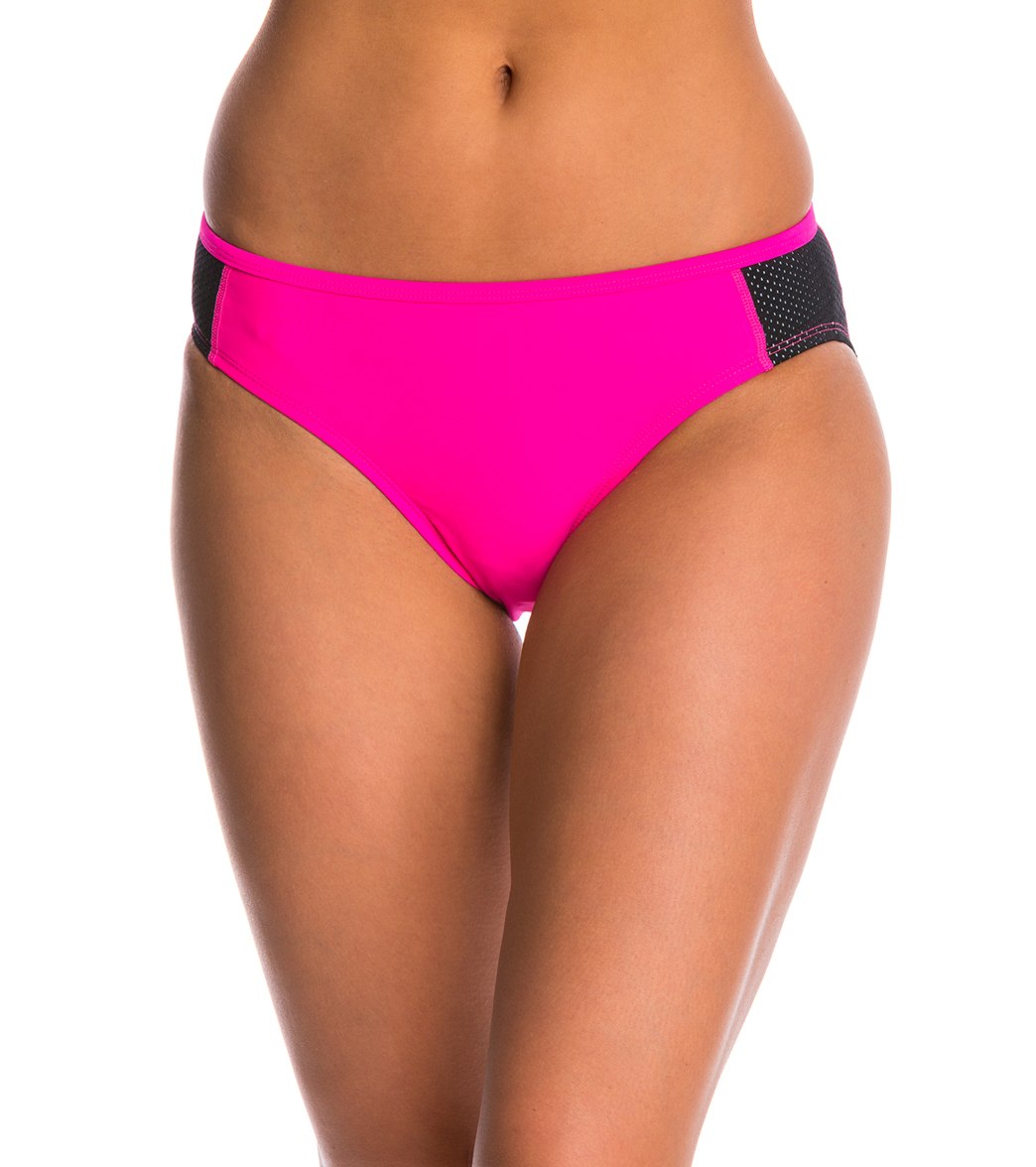 Champion Women's Side Mesh Brief - Black/Pinksicle Small Polyester - Swimoutlet.com