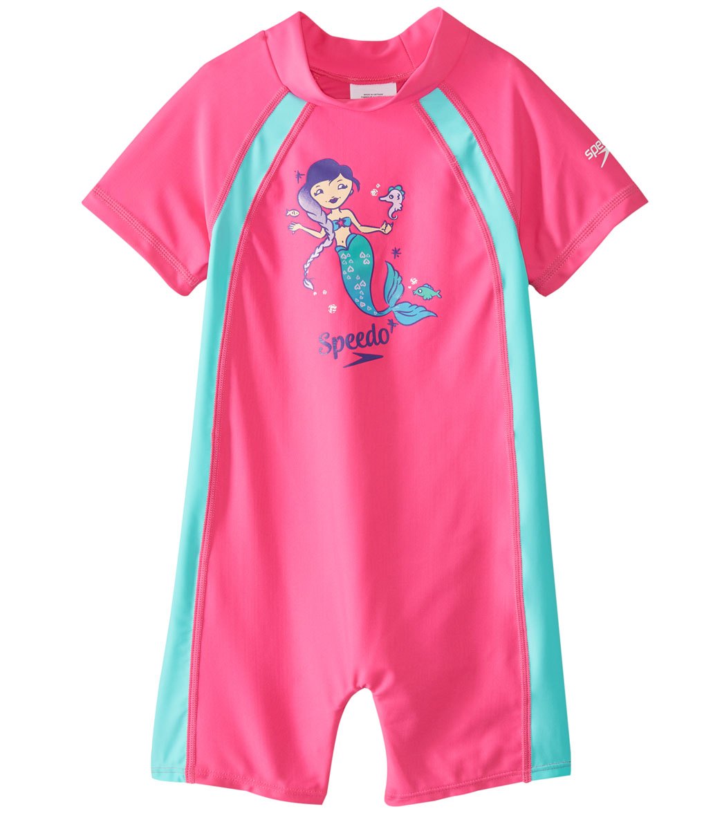 Speedo Girls' Short Sleeve Sun Suit Upf 50+ 12 Months-3T - Pink 2T - Swimoutlet.com