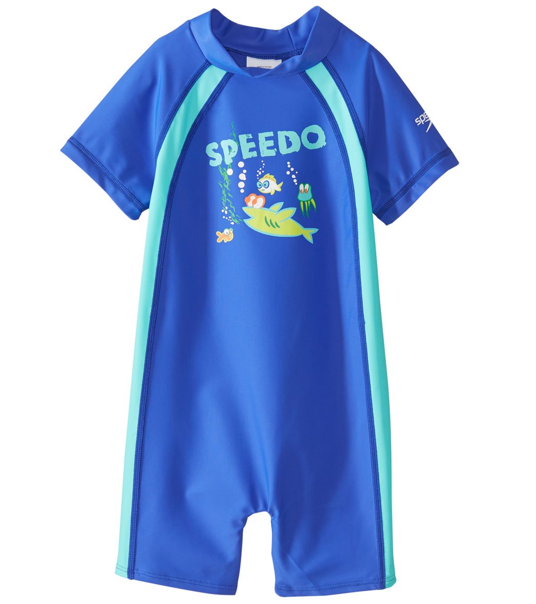 Speedo girls' short sleeve sun suit upf 50+ 12 months-3t - dark peri 18mo size 18 months - swimoutlet.com