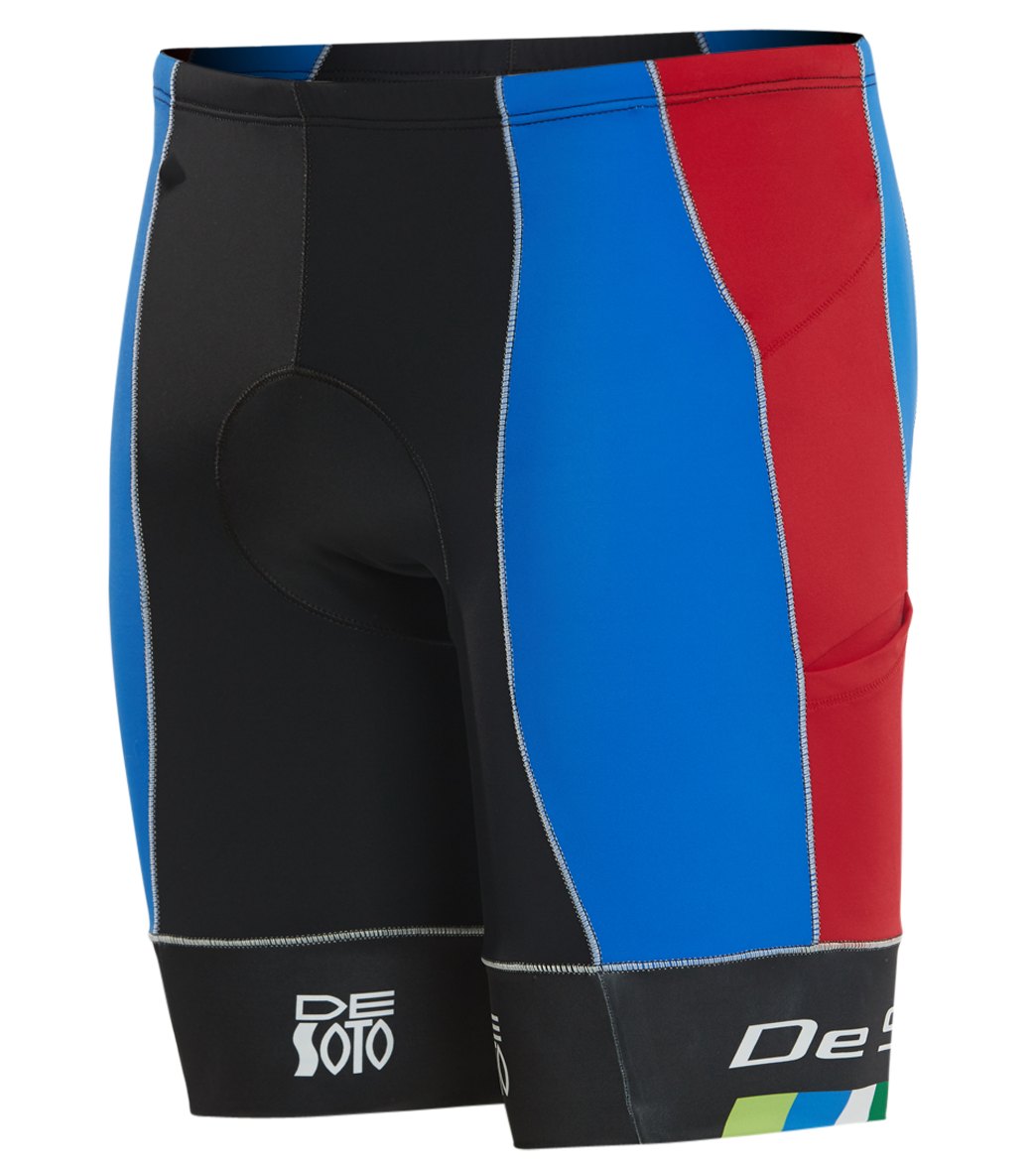 Desoto Men's Mobius 4 Pocket Tri Short - Red/Blue/De Soto Leg Band Small - Swimoutlet.com