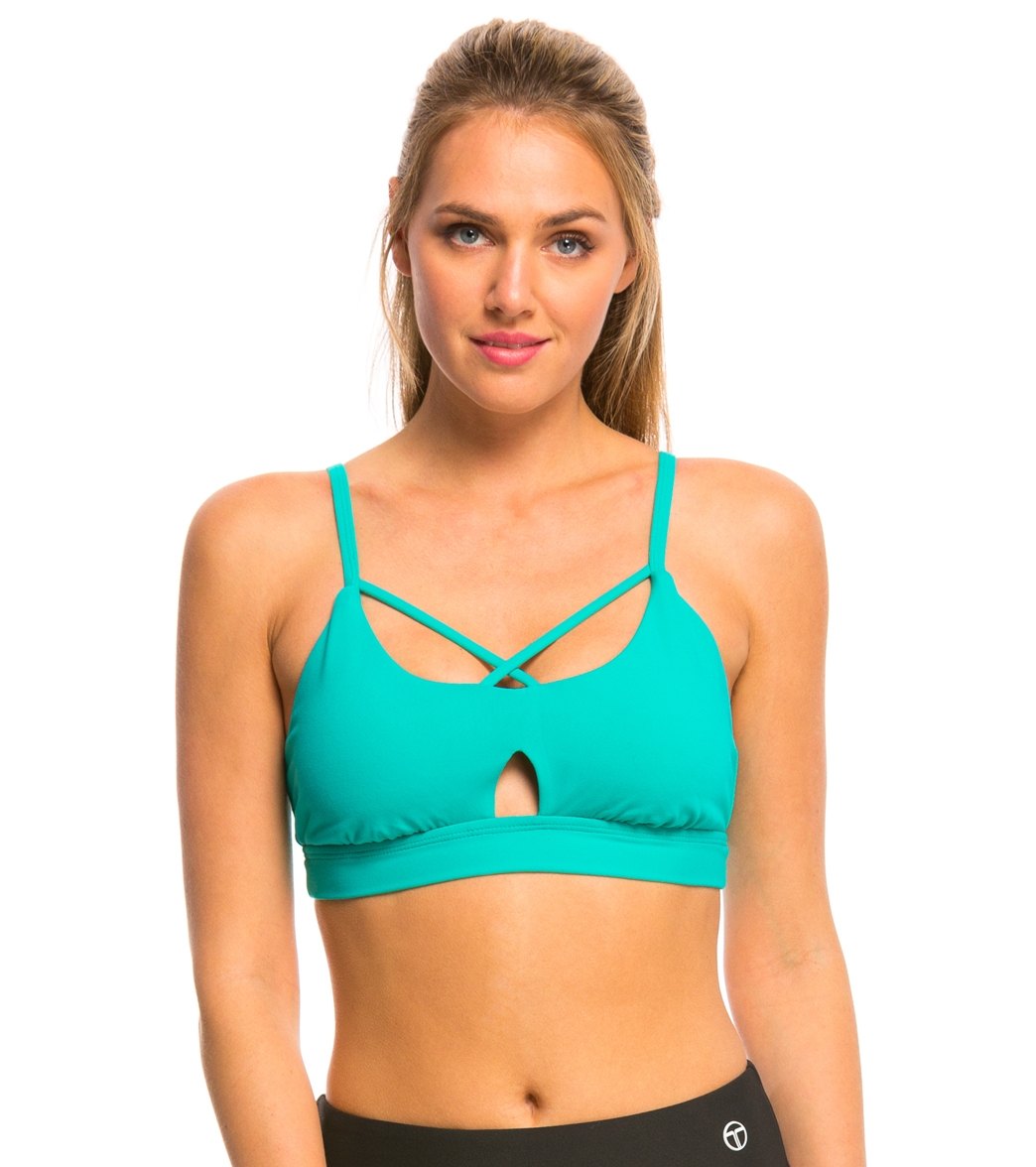 Trina Turk Solid Sports Bra - Teal Small Size Small - Swimoutlet.com