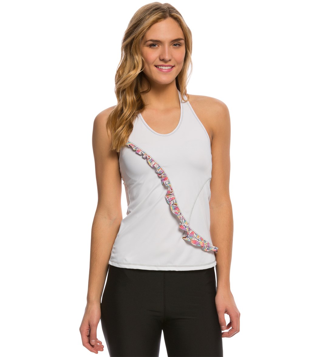 Desoto Women's Carrera Ruffle Full Top - White W/Print Large - Swimoutlet.com