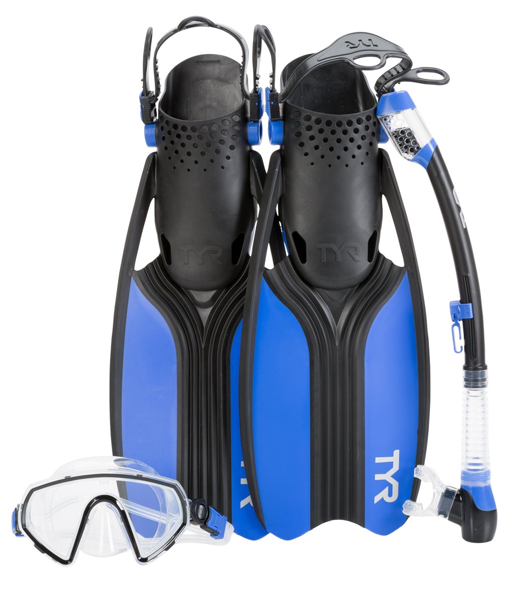 TYR Voyager Mask Snorkel And Fin Set - Blue/Black Medium - Swimoutlet.com