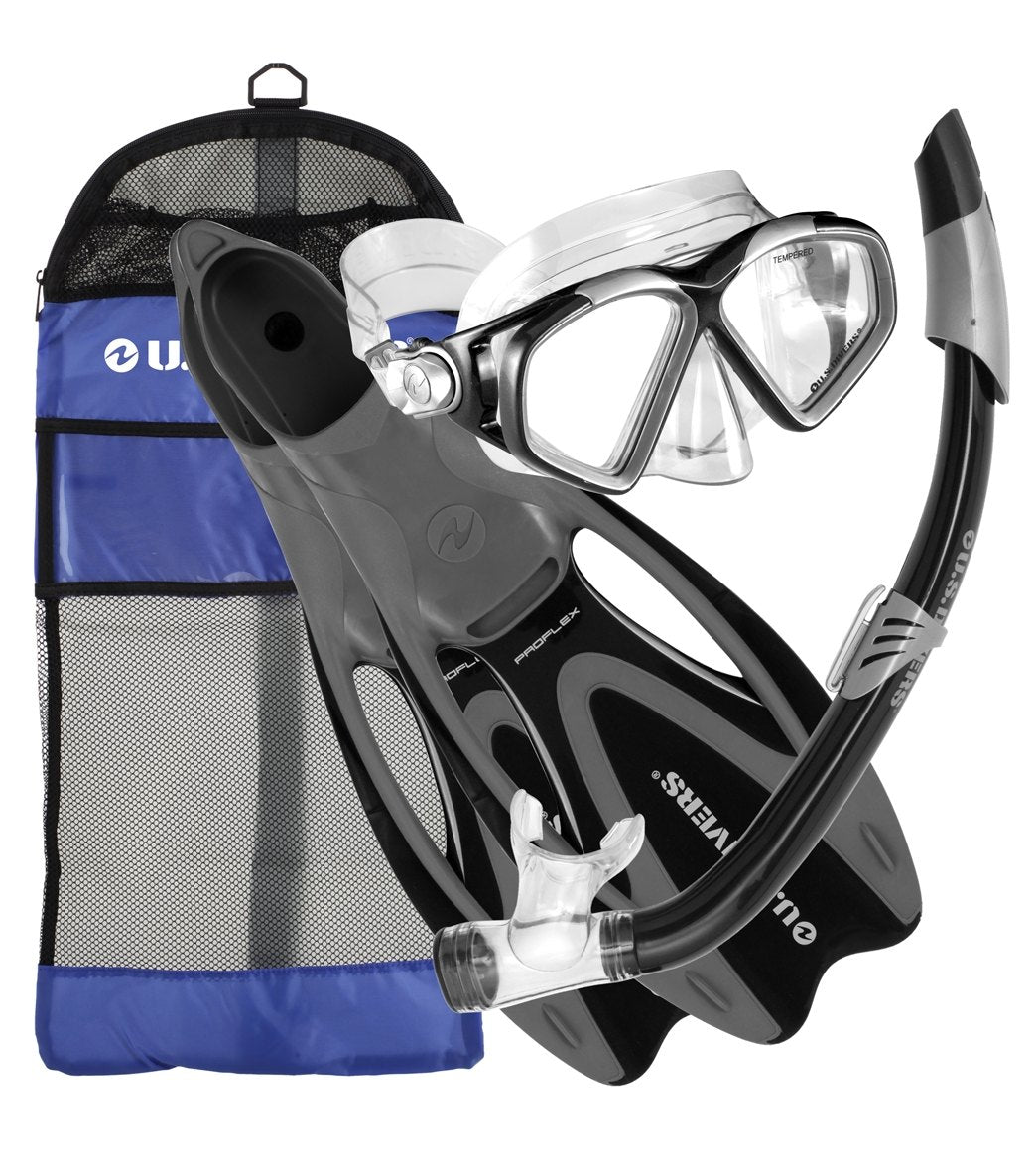 U.s. Divers Cozumel Mask / Seabreeze Snorkel Proflex Fins Gear Bag Set - Black Medium Plastic/Rubber/Silicone - Swimoutlet.com