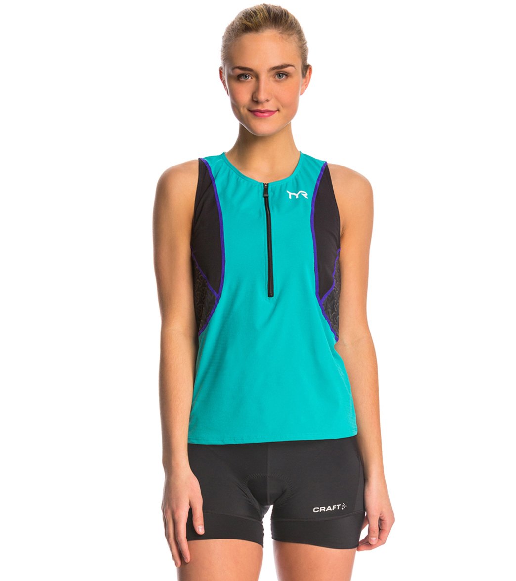 TYR Women's Competitor Triathlon Singlet W/ Bra - Black/Turquoise/Purple X-Small - Swimoutlet.com