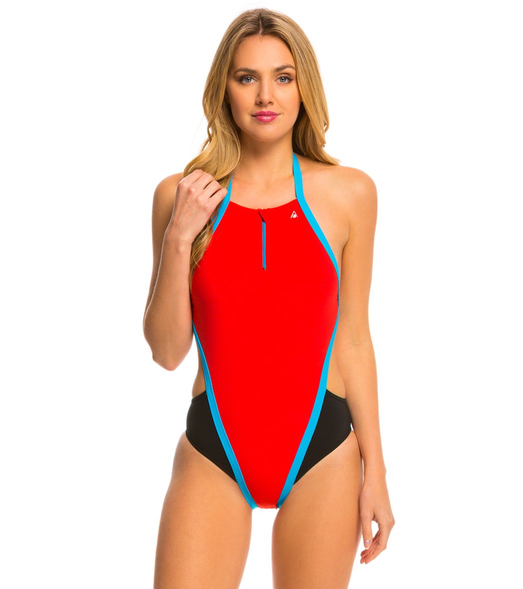 Aqua Sphere Stella One Piece Swimsuit - Red/Blue 34 Elastane/Polyamide - Swimoutlet.com