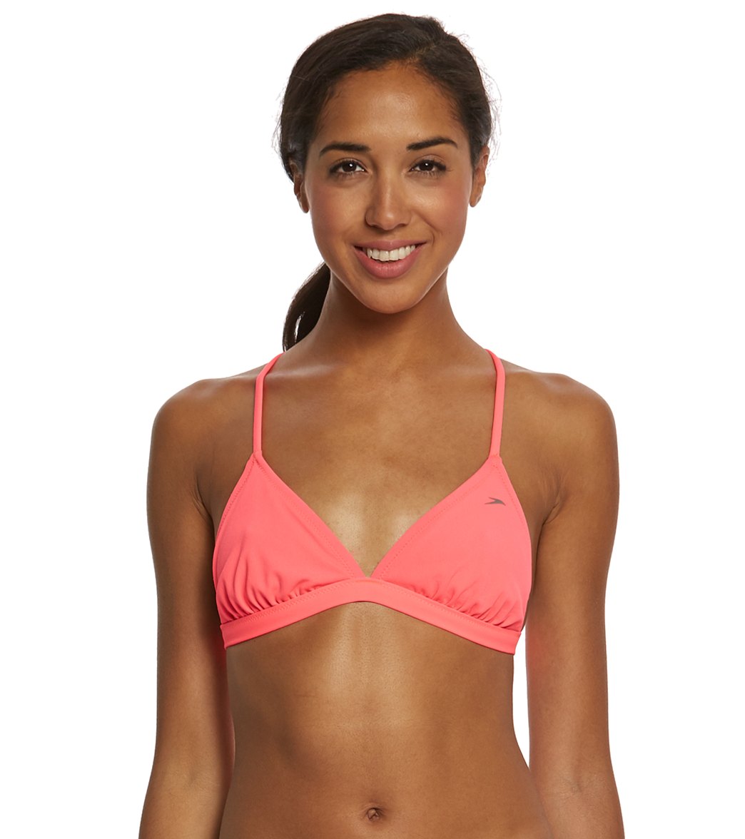 Speedo Turnz Solid Triangle Tie Back Top - Pink/Pink X-Small Polyester/Pbt - Swimoutlet.com