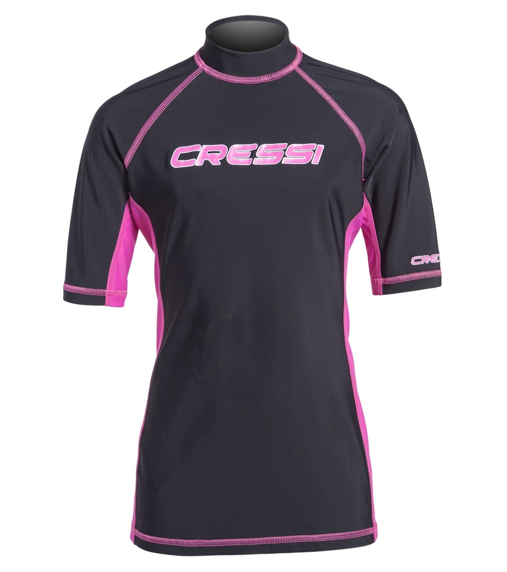 Cressi Girls' Classic Short Sleeve Rashguard 7Yrs-15Yrs - Black/Pink Large - Swimoutlet.com