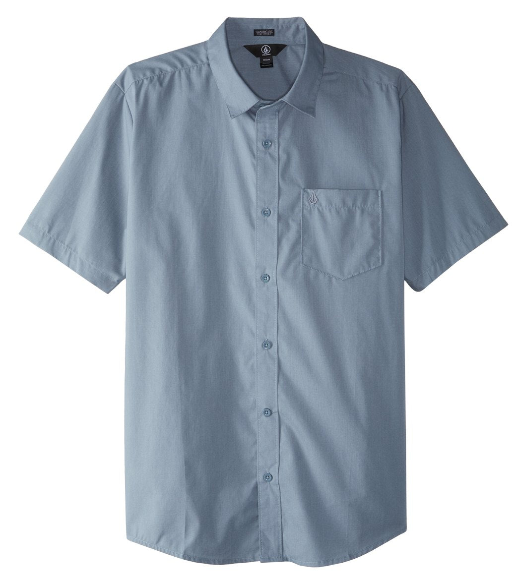 Volcom Men's Everett Solid Short Sleeve Shirt - Ash Blue X-Small Cotton/Polyester - Swimoutlet.com