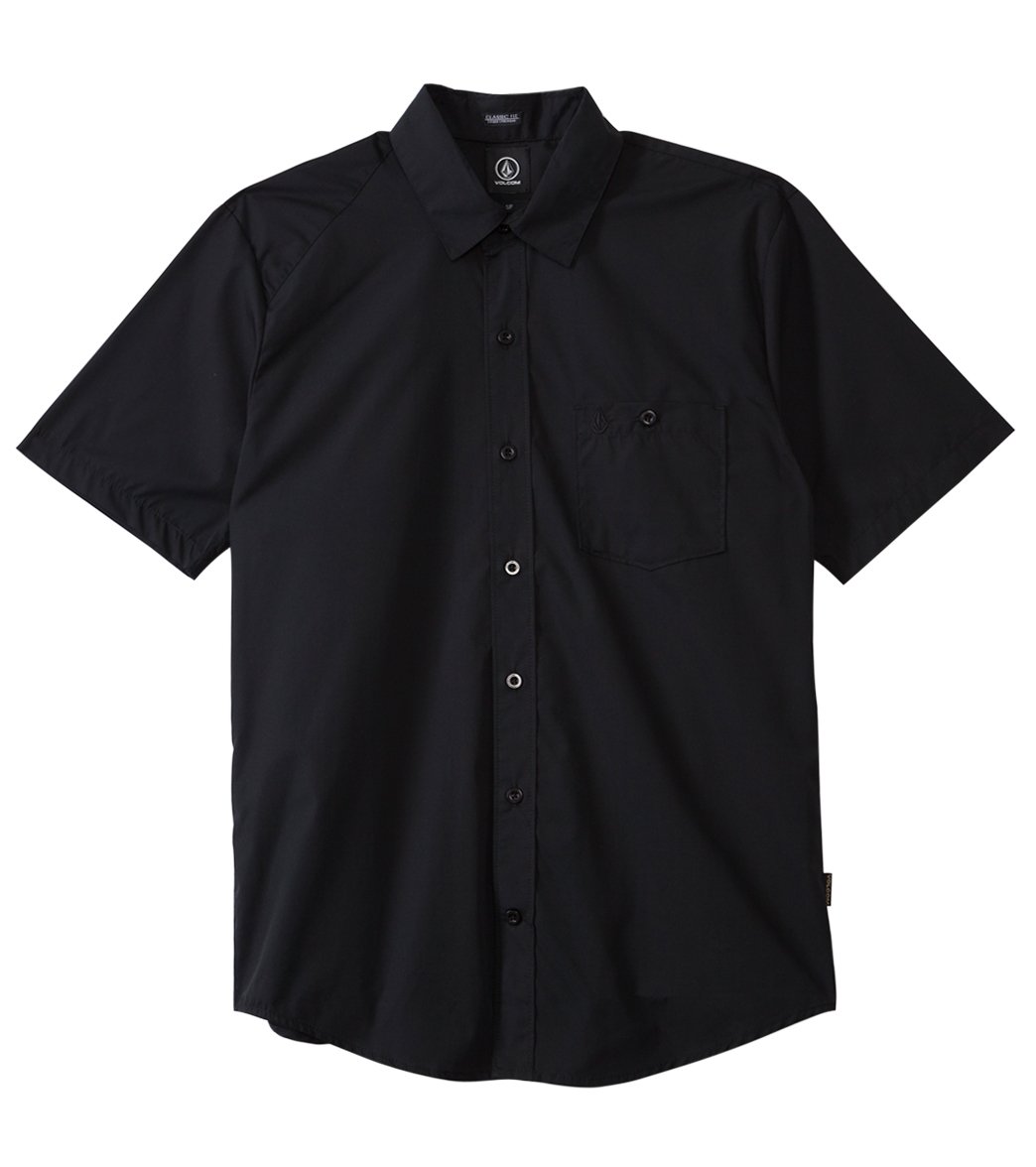 Volcom Men's Everett Solid Short Sleeve Shirt - Black X-Small Cotton/Polyester - Swimoutlet.com