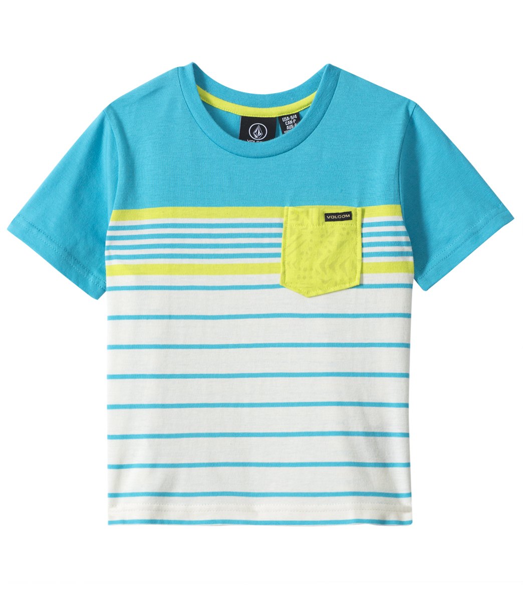 Volcom Boys' Skape Stripe Short Sleeve Shirt Crew Neck Tee 4Yrs-7X - Tidal Blue Small 4 Cotton/Polyester - Swimoutlet.com