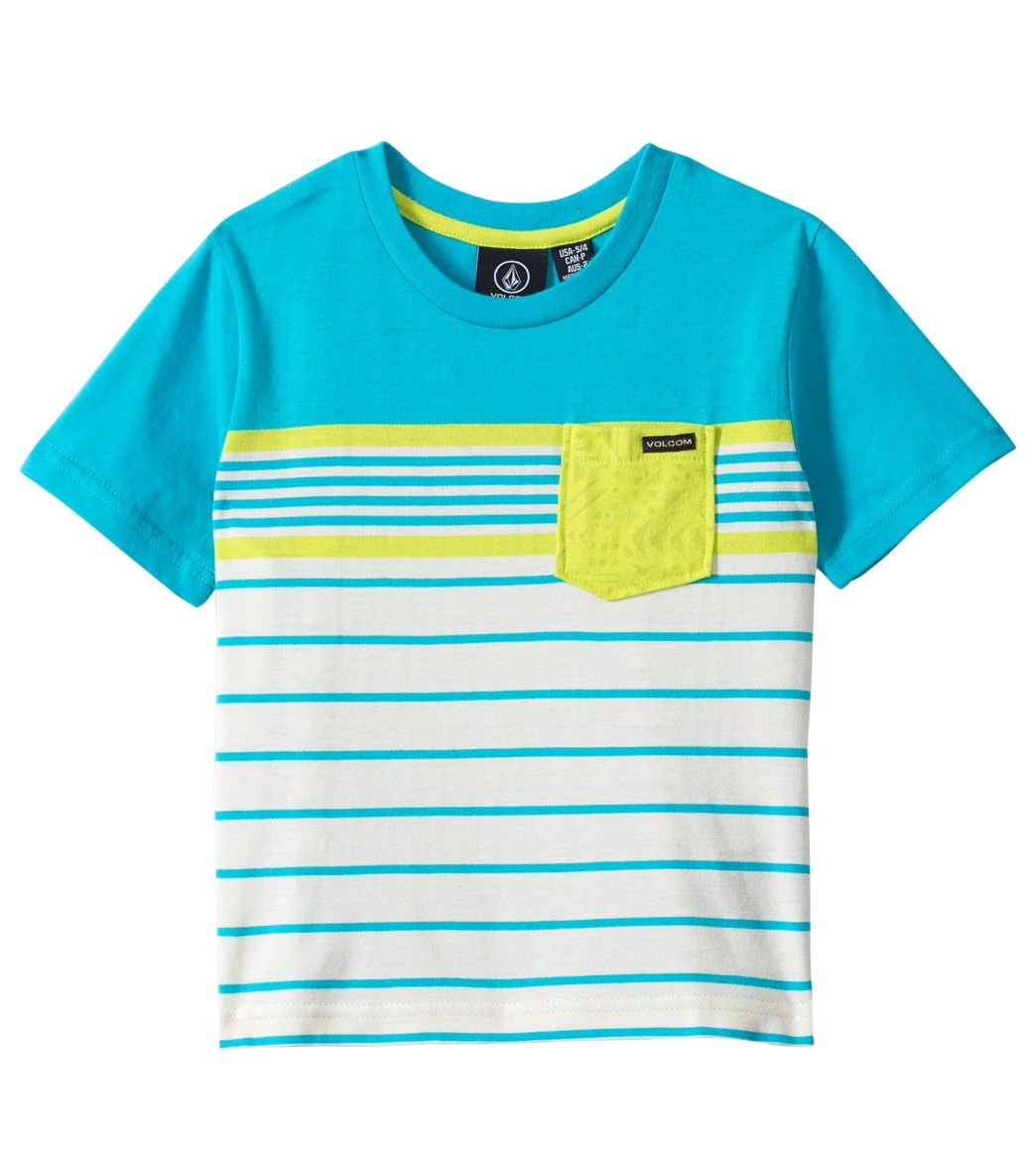 Volcom Boys' Skape Stripe Short Sleeve Shirt Crew Neck Tee 8Yrs-20Yrs - Tidal Blue Xl Cotton/Polyester - Swimoutlet.com