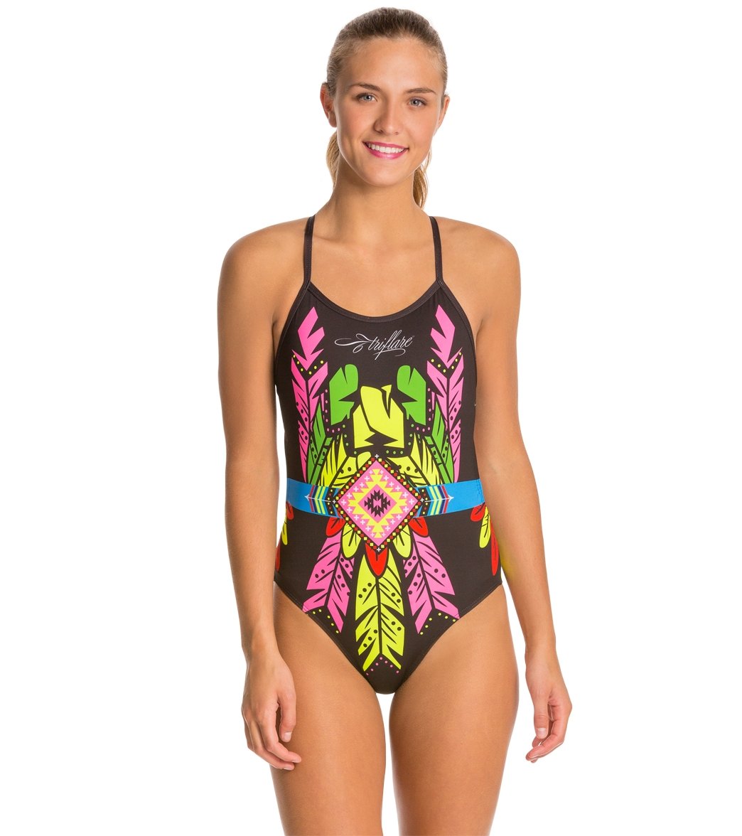 Triflare Women's Feather Open Back One Piece Swimsuit - Xl - Swimoutlet.com