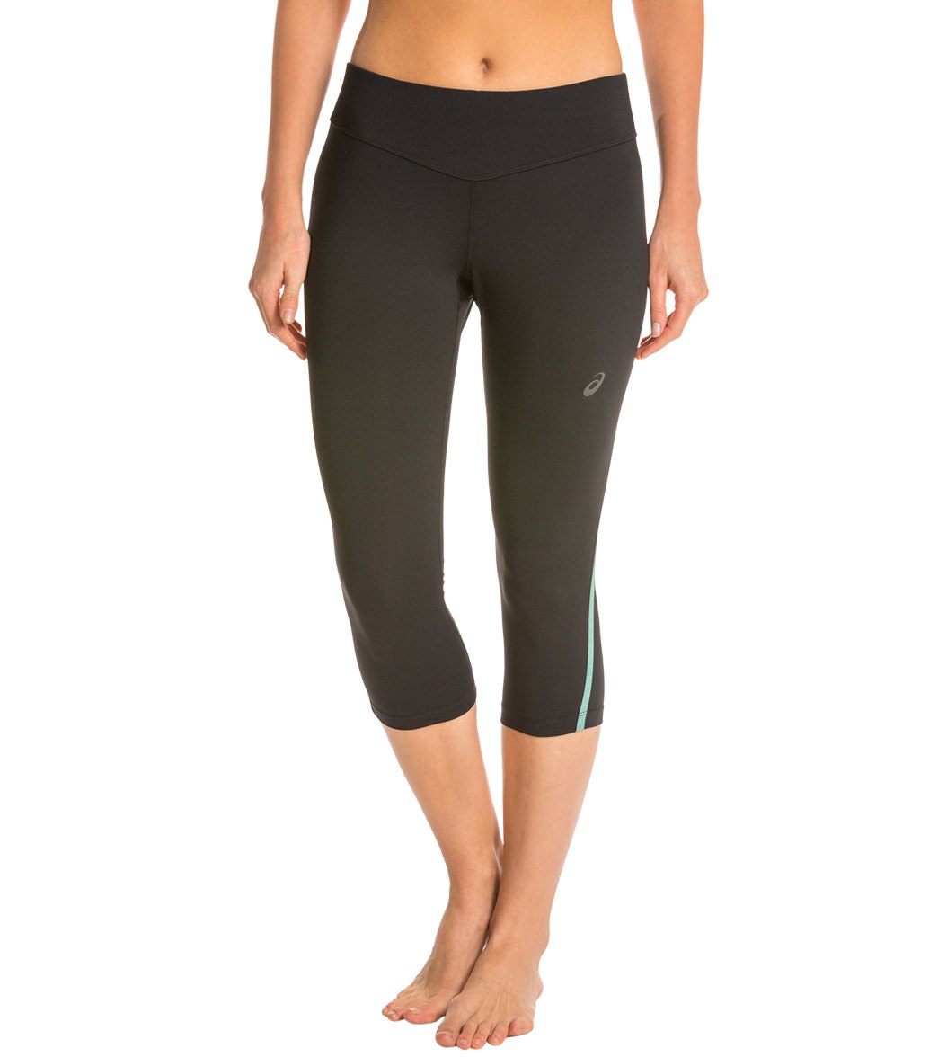 Asics Women's Lite-Show Knee Capri - Performance Black/Aqua Mint Small - Swimoutlet.com