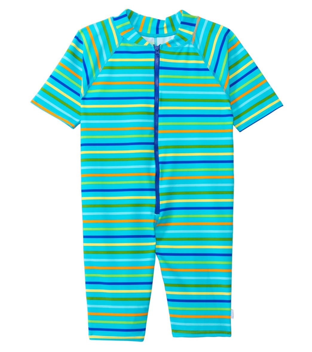 I Play. By Green Sprouts Boys' One Piece Zip Sunsuit Baby - Aqua Multistripe Large 12-18Mo Size Large - Swimoutlet.com