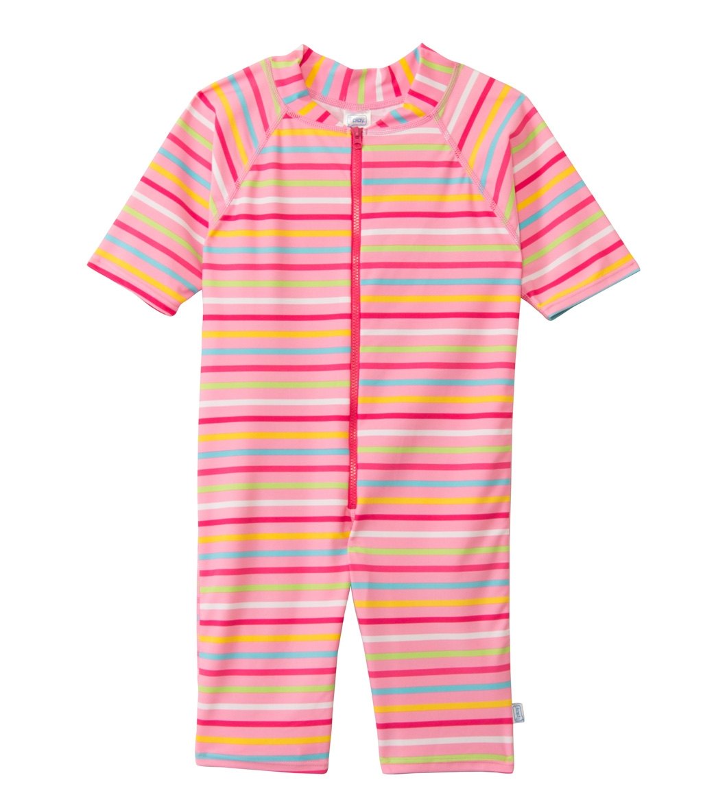 I Play. By Green Sprouts Girls' One Piece Zip Sunsuit Baby - Pink Multistripe Small 3-6Mo Size Small - Swimoutlet.com