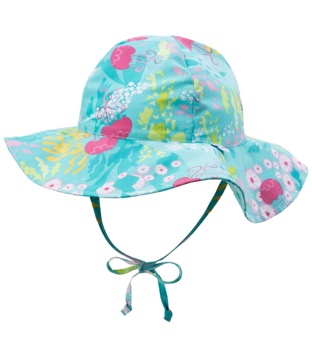 I Play. By Green Sprouts Girls' Luau Classics Brim Sun Protection Hat Baby - Aqua Coral Reef 9-18 Months - Swimoutlet.com