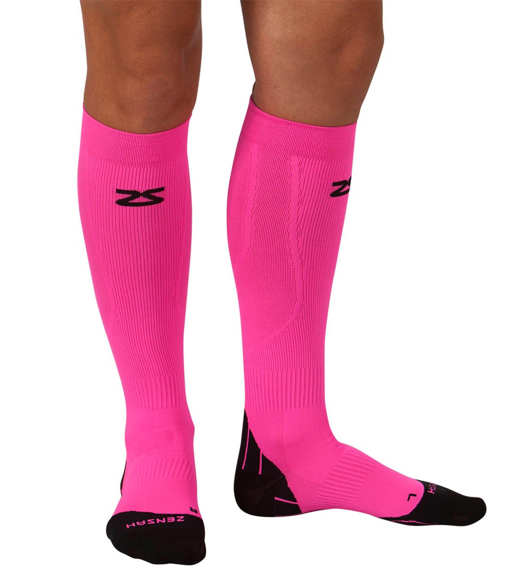 Zensah Tech+ Compression Socks - Neon Pink Small Elastane/Polyamide - Swimoutlet.com
