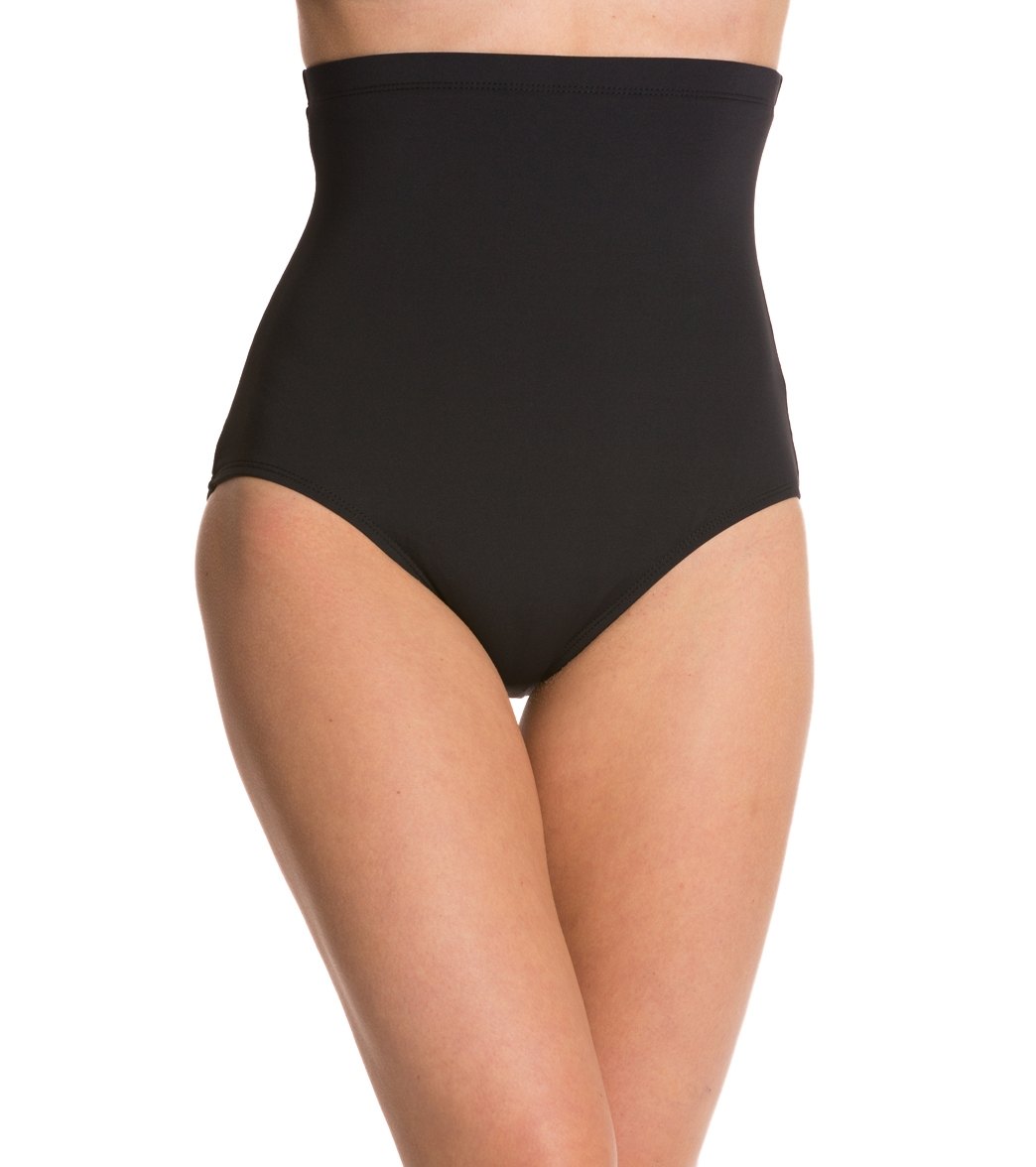 Anne Cole Color Blast Solids Super High Waist Bikini Bottom - Black Small Nylon/Spandex - Swimoutlet.com