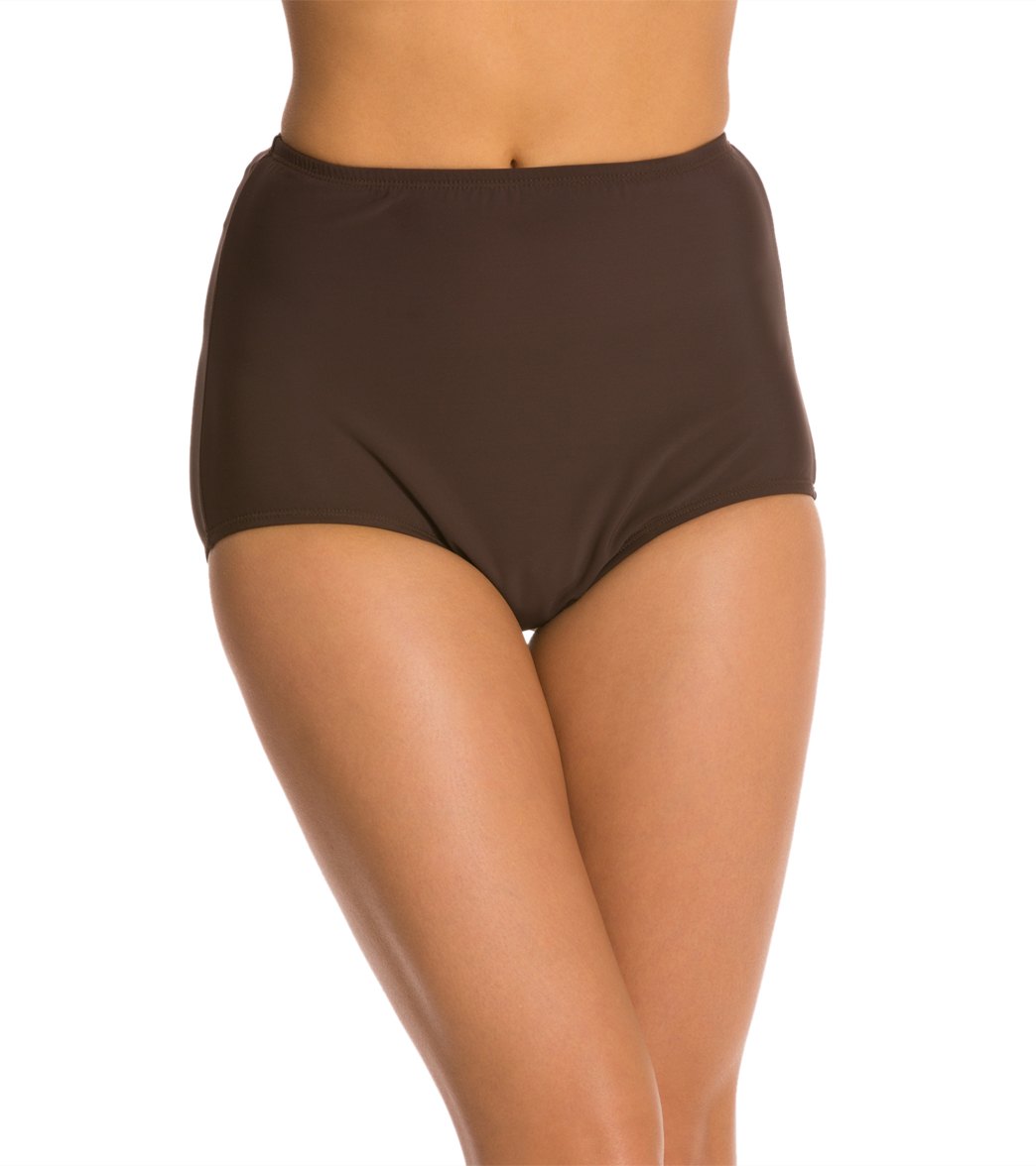 Topanga Solid Conservative Brief Bikini Bottom - Brown 10 - Swimoutlet.com