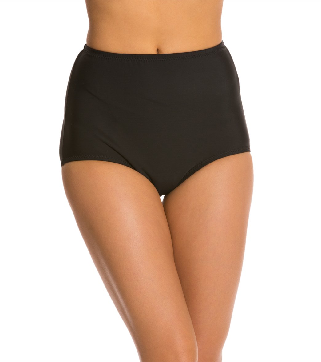 Topanga Solid Conservative Brief Bikini Bottom - Black 12 - Swimoutlet.com