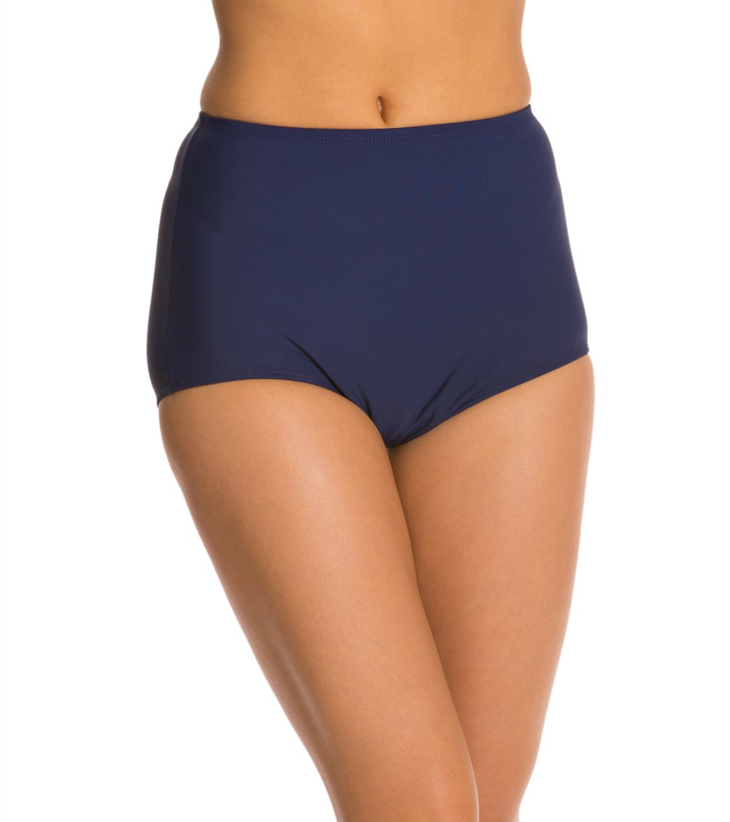 Topanga Solid Conservative Brief Bikini Bottom - Navy 10 - Swimoutlet.com