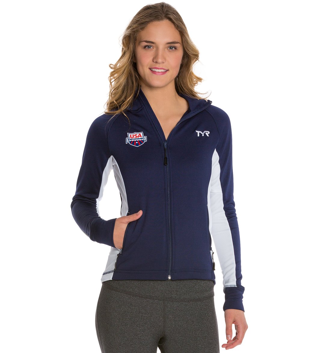 Usa Swimming TYR Women's Alliance Victory Warm Up Jacket - Navy/White Large Polyester - Swimoutlet.com