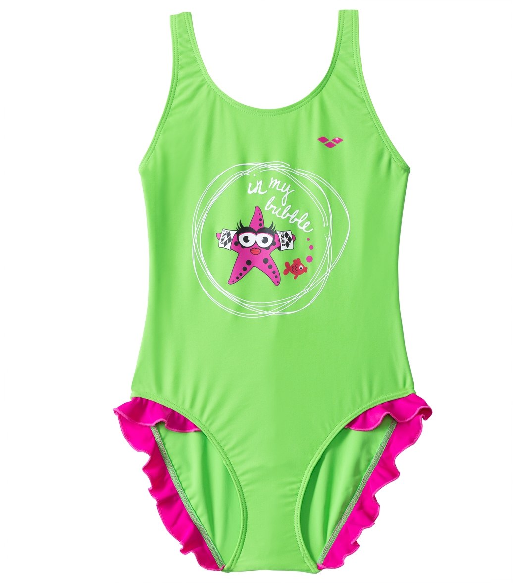 Arena Water Tribe Girls One Piece Swimsuit - Energy Green 3T Elastane/Polyamide - Swimoutlet.com
