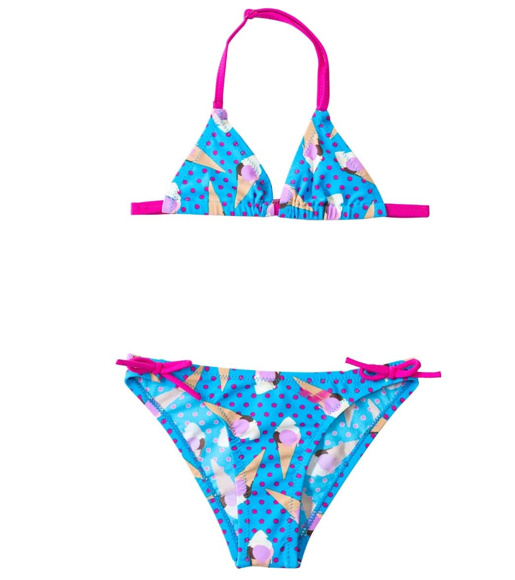 Arena girls' ice cream triangle bikini swimsuit set - turquoise/rose violet 6y elastane/polyamide - swimoutlet.com