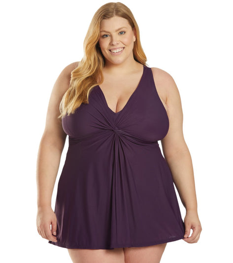 Miraclesuit Plus Size Solid Marais Swim Dress at SwimOutlet.com