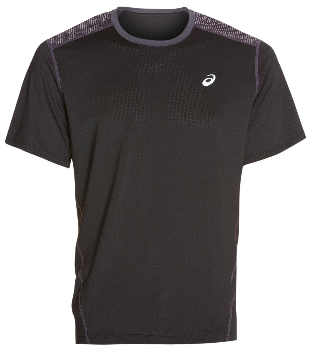 Asics Men's Pr Lyte Short Sleeve Shirt - Black/Steel Print Extra Large Size Xxl - Swimoutlet.com