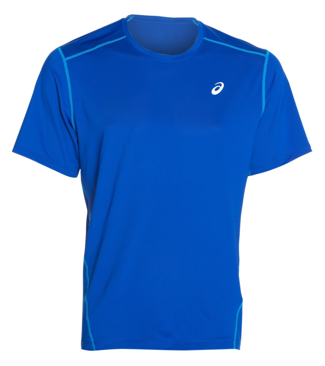 Asics Men's Pr Lyte Short Sleeve Shirt - Airforce Blue/Atomic Extra Large Size Xxl - Swimoutlet.com