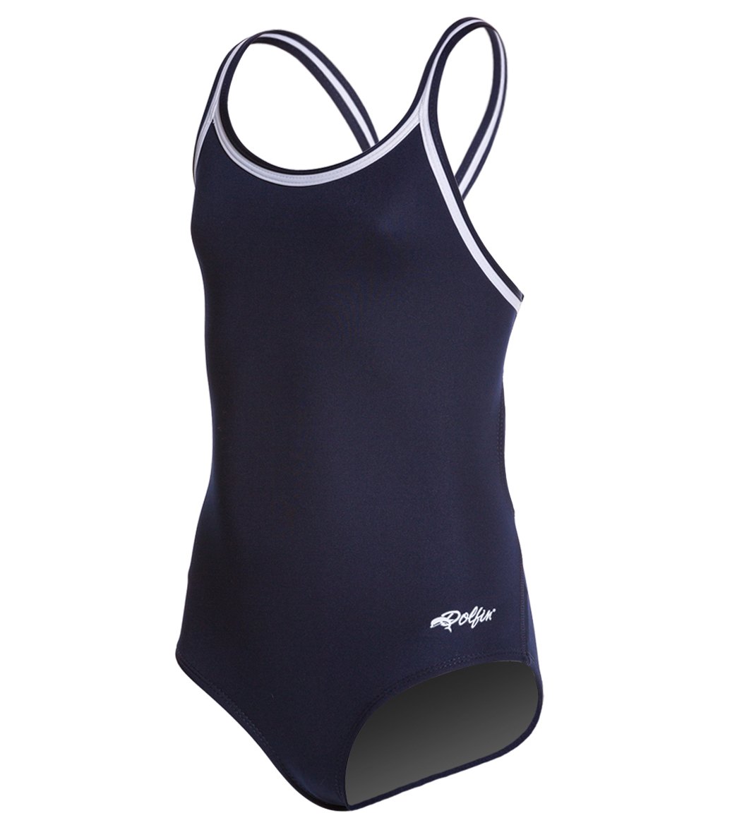 Dolfin Solid Youth DBX Back One Piece Swimsuit Navy at SwimOutlet.com