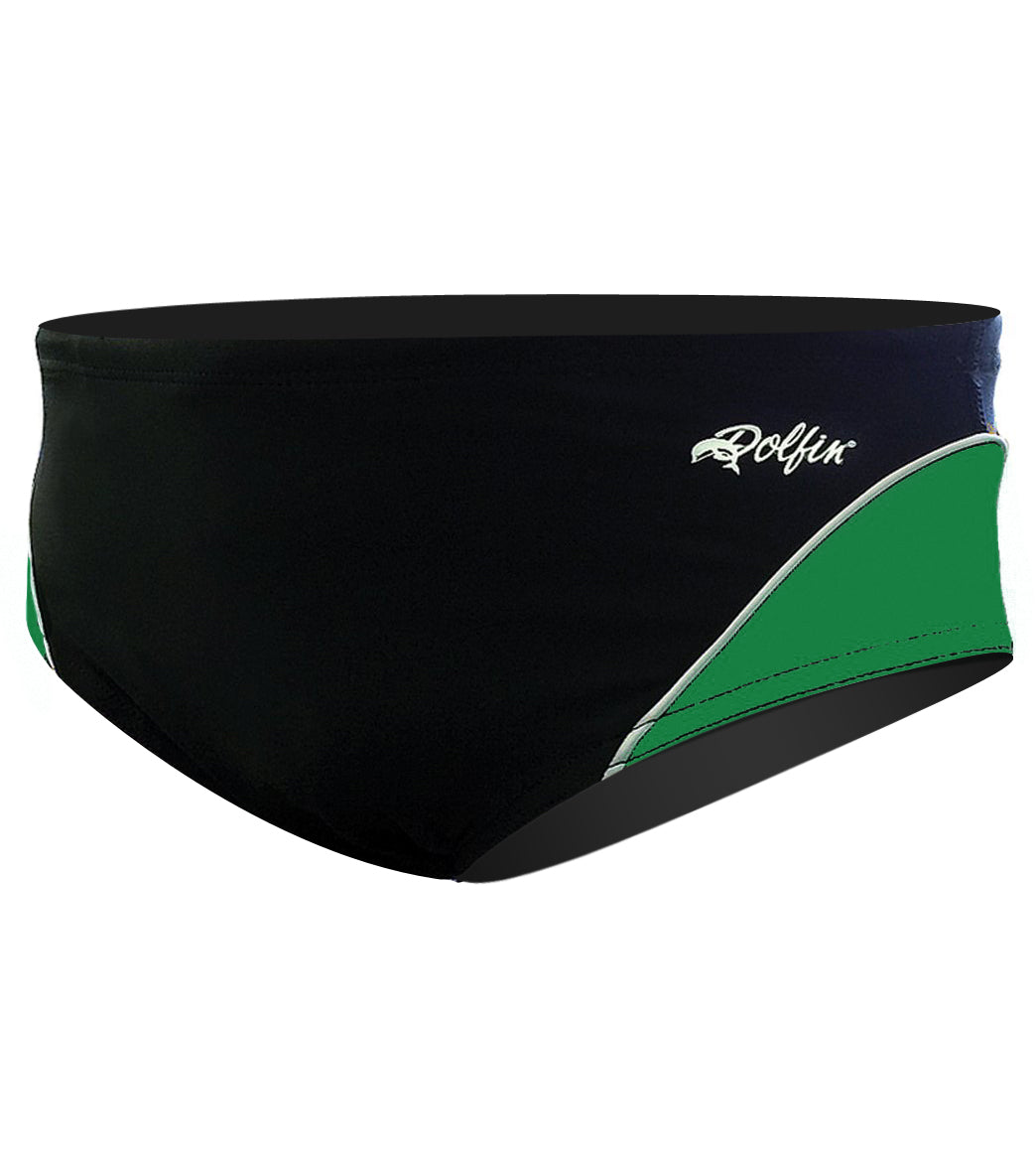 Dolfin Team Color Block Male Racer Brief Swimsuit - Black/Green/White 36 Polyester - Swimoutlet.com