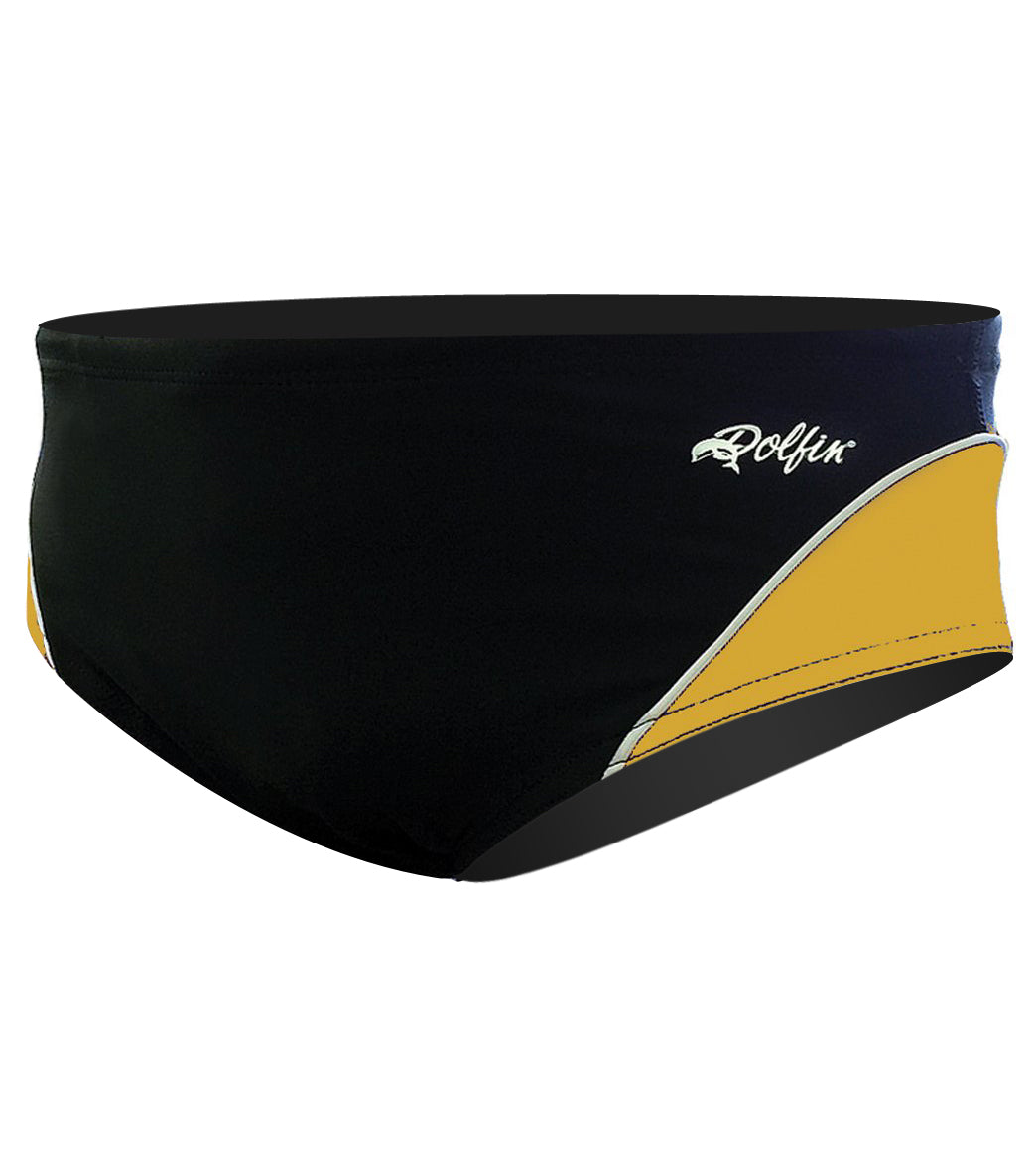 Dolfin Team Color Block Male Racer Brief Swimsuit - Black/Gold/White 26 Polyester - Swimoutlet.com