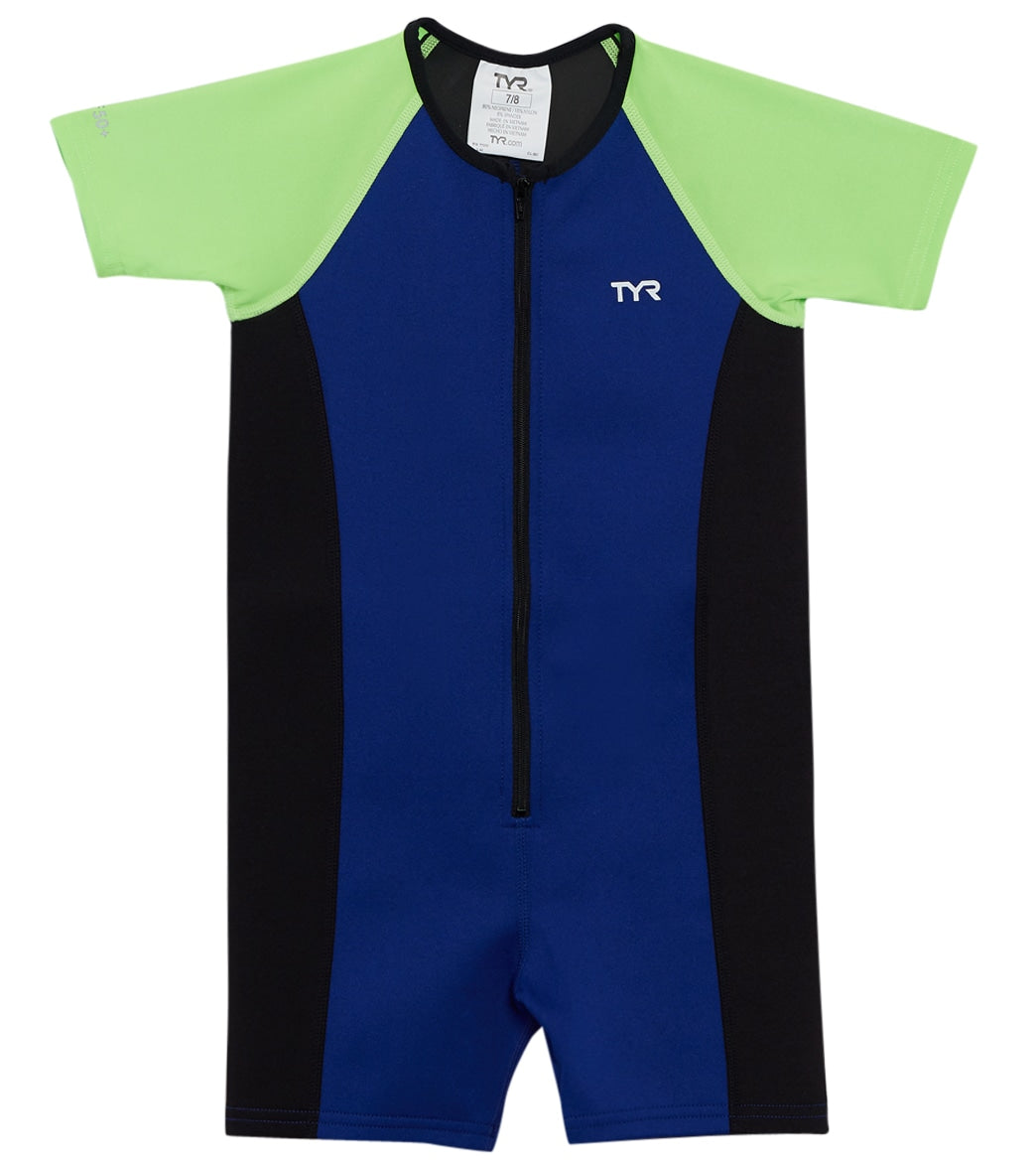 TYR Boys' Upf 50+ Short Sleeve Thermal Suit Toddler - Royal/Lime/Black 3T - Swimoutlet.com